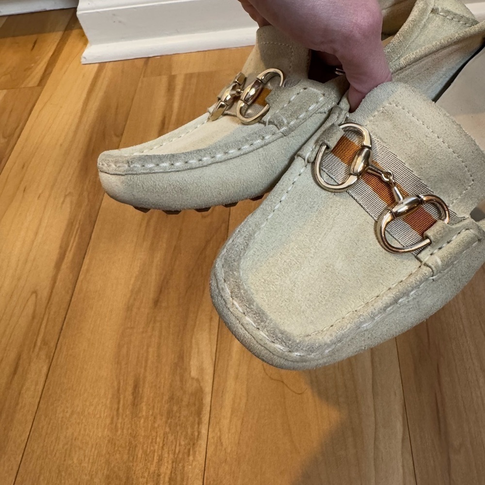 GUCCI Horsebit Buckle Womens Driving Moccasin Beige Ivory Suede - Picture 9 of 14